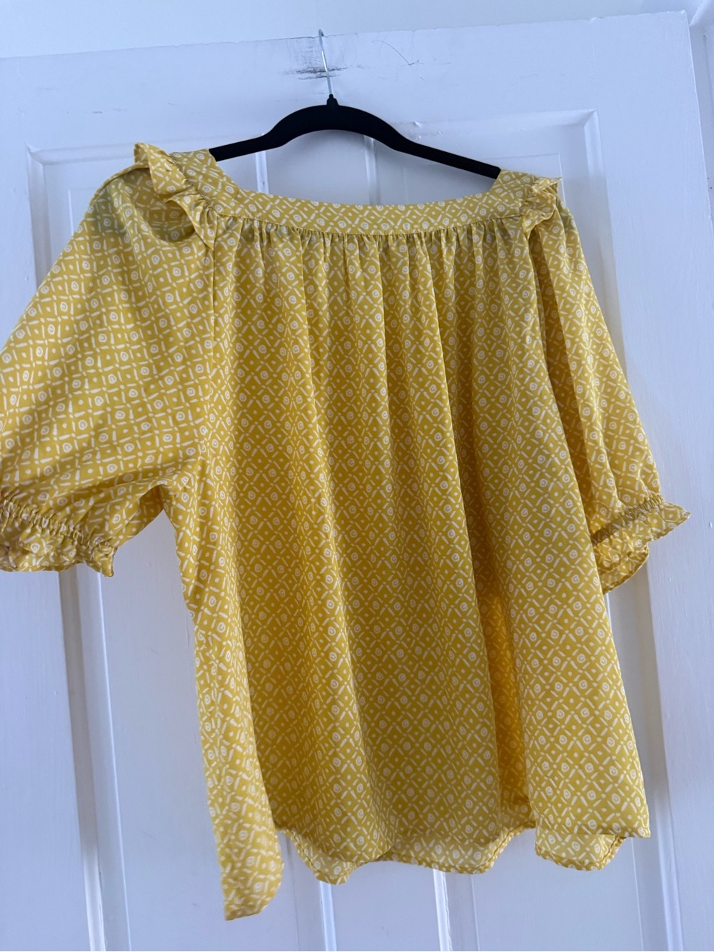 LOFT Yellow Geometric Ruffle-Sleeve Peasant Blouse - Picture 2 of 6